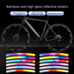 Rainbow Reflective Wheel Stickers - 20 Piece Long Strip Sticker Sheet for Bicycle Bike Rim Decoration, Motorcycle and E-Bike Accessories
