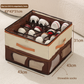 Beige and Coffee Foldable Shoe Storage Box with Dustproof Clear Top Window, 16 Grid Dividers, Sock Pockets & Handle - Moisture Resistant Oxford Shoe Organizer, Free Installation and Compact for Closet Bedroom Home Storage