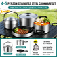 3-Piece Food Grade Stainless Steel Camping Cookware Set with 1.6L Kettle, Large Stew Pot and Large Frying Pan - Hangable and Foldable, Compact Nesting Storage, Anti Scald Wrapped Handle