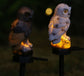Brown Resin Owl Solar Powered Garden Stake Light - Outdoor Decorative LED Landscape Pathway Night Light