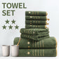 8-Piece Green Luxury Coral Fleece Bath Towel Set - Gold Star Embroidery Ultra Absorbent Soft Plush Towels for Hotel Spa & Bathroom