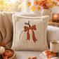 Beige Pumpkin Embroidered Cushion (45 x 45cm) with Cotton Insert and Removable Cover - 3D Quilted Bow Pumpkin Throw Pillow for Halloween, Thanksgiving and Sofa Decor