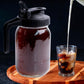2 Set of 64oz Mason Jar Cold Brew Coffee Pitcher - Soda Lime Glass Jug with Measurement Marks, Pour Spout Handle Lid, Cleaning Brush and Fine Mesh Filter