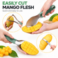 3 Piece Green Stackable Mango Slicer Tool Set - 430 Stainless Steel Mango Peeler, Broad Flesh Scoop and Slicing Tool for Fruit Preparation