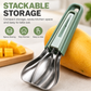 3 Piece Green Stackable Mango Slicer Tool Set - 430 Stainless Steel Mango Peeler, Broad Flesh Scoop and Slicing Tool for Fruit Preparation