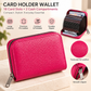 Litchi Grain Rose Red Accordion Card Holder Wallet (18 Card Slots & 2 Coin Pockets) - Compact Multifunctional PU Card Organiser with Oxford Cloth Lining for Cards, Licence and Coins