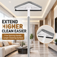 Extendable Triangular Cleaning Mop with 1.7m Stainless Steel Long Handle and 2 Fibre Cloths - 360° Swivel Enlarged Head and Squeegee Edge for Floors, Walls, Glass and Ceilings