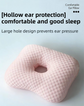 Pink Breathable Ear Hole Pillow for Side Sleepers — Cooling Ice Dot Fabric Hollow Beauty Pillow with 3.5" Center Hole and PP Cotton Fill for CNH & Ear Piercing Protection (17.3 × 12.6 in)