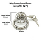 Stainless Steel Male Chastity Cage with 45mm Flat Ring, Lock and 2 Keys - Detachable & Lightweight Metal Chastity Device, Includes Velvet Storage Pouch