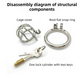 Stainless Steel Male Chastity Cage with 45mm Flat Ring, Lock and 2 Keys - Detachable & Lightweight Metal Chastity Device, Includes Velvet Storage Pouch