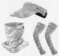 3 Pieces Camo White Outdoor Sun Protection Set — Unisex Open Top Visor Hat, Cooling Face Mask & UV Arm Sleeves, UPF50+ Ice Silk Breathable for Cycling Fishing