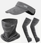 3 Pieces Camo Dark Grey Outdoor Sun Protection Set — Unisex Open Top Visor Hat, Cooling Face Mask & UV Arm Sleeves, UPF50+ Ice Silk Breathable for Cycling Fishing