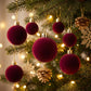 42 Piece Dark Green Flocked Christmas Baubles Set - Velvet Finish Tree Ornaments in 3 Sizes with Hanging Loops, Lightweight Festive Decorations in Gift Box
