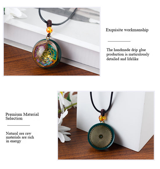 Orgone Style Mineral Stone Pendant with Cord and Jewellery Gift Box - Handmade Natural Crystal Resin Necklace for Women Men Christmas Gifts