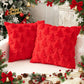 Red Christmas Tree Pillow Covers 2 Packs - Soft Faux Fur Jacquard Throw Cushion Covers 45 x 45cm