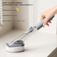 Grey Long Handle Liquid Dispensing Dish Brush（1 brush head+1 sponge brush head） - TPR and PP Construction - Press Button Soap Release,  Non Slip Grip, Kitchen Pot Pan Sink Cleaning Tool