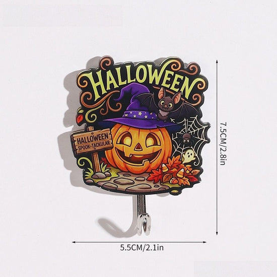10-pack Halloween Themed Acrylic Wall Hooks（Pumpkin Witch pattern） - Self Adhesive Iron Art Hanger for Keys Bags, Spooky Pumpkin Decor for Entryway and Party