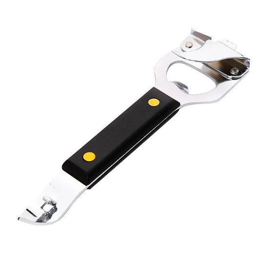 4-in-1 Stainless Steel Bottle Opener and Can Opener - Heavy Duty Beer Opener with Non-Slip ABS Handle, Multi-Purpose Kitchen Gadget for Camping, BBQ, Bar and Home Use