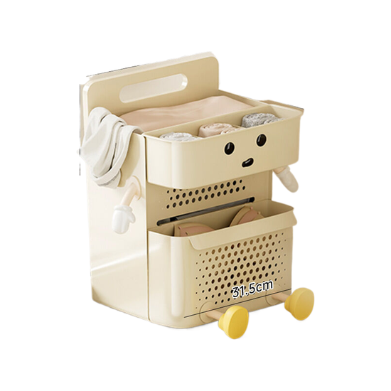 Dirty Clothes Basket (with Storage Box) - Cream White+Small U 2 Hands 2 Feet+Eyes