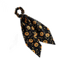 Black Halloween Hair Ties 3 Pack - Festive Pumpkin and Ghost Print Ribbon Scrunchies, Polyester Bow Hair Accessories for Costume Parties, Trick or Treat, and Spooky Event Styling
