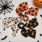 White Halloween Hair Ties 3 Pack - Festive Pumpkin and Ghost Print Ribbon Scrunchies, Polyester Bow Hair Accessories for Costume Parties, Trick or Treat, and Spooky Event Styling
