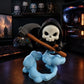 Cute Grim Reaper Figurine - 3D Printed Skeleton Display Model with Scythe and Floating Cloud Base, Halloween Desk Decor and Novelty Gift