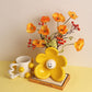 Cute Smiley Flower Ceramic Vase (Lemon yellow)- Glossy Floral Shaped Decorative Vase, Modern Tabletop Ornament for Living Room, Entryway, Bedroom and Home Decor