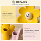 Cute Smiley Flower Ceramic Vase (Lemon yellow)- Glossy Floral Shaped Decorative Vase, Modern Tabletop Ornament for Living Room, Entryway, Bedroom and Home Decor