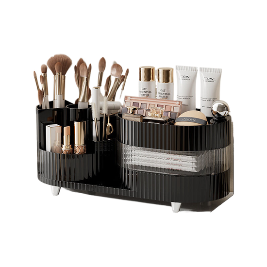 Rotating cosmetics storage box with three layers of milk black color