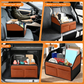 Foldable car trunk organizer (Black-brown)– Large capacity waterproof PU leather organizer with removable dividers and sturdy handles, suitable for SUVs and sedans