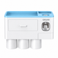 Blue Wall-Mounted Bathroom Organizer with 3 Magnetic Cups - Automatic Toothpaste Dispenser, No-Drill Storage Rack for Families