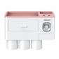 Pink Wall-Mounted Bathroom Organizer with 3 Magnetic Cups - Automatic Toothpaste Dispenser, No-Drill Storage Rack for Families