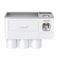 Gray Wall-Mounted Bathroom Organizer with 3 Magnetic Cups - Automatic Toothpaste Dispenser, No-Drill Storage Rack for Families