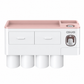 Pink Wall-Mounted Bathroom Organizer with 4 Magnetic Cups - Automatic Toothpaste Dispenser, No-Drill Wall Shelf for Families