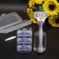 Purple 3 Blade Manual Razor - Stainless Steel Blades with Anti Slip Handle and Protective Cap - Reusable Shaving Razor for Everyday Hair Removal