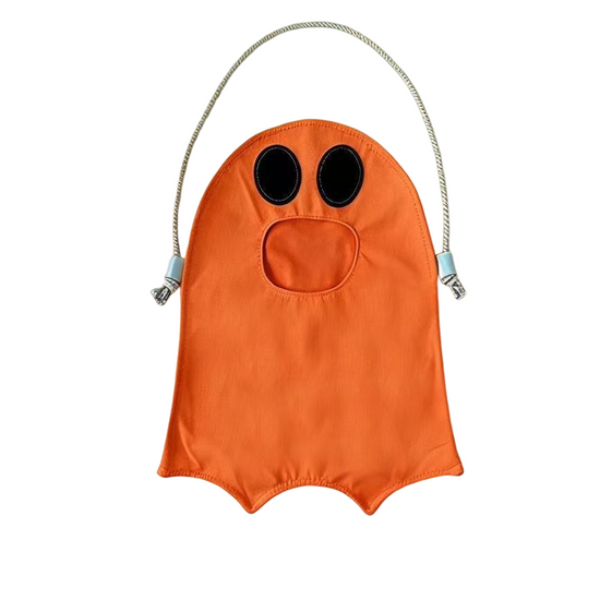 Orange Halloween Trick or Treat Bag - Ghost Shaped Canvas Crossbody Tote - Reusable Gift Sack for Party Favors and Seasonal Home Decoration