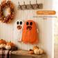 White Halloween Trick or Treat Bag - Ghost Shaped Canvas Crossbody Tote - Reusable Gift Sack for Party Favors and Seasonal Home Decoration