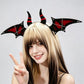 Halloween Bat Wing Devil Horn Headband - Black Red Gothic Vampire Cosplay Hair Accessory, Bendable Demon Aliceband for Parties, Dress Up and Comic Con