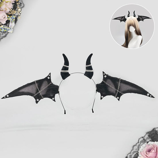 Halloween Bat Wing Devil Horn Headband - Black Gothic Vampire Cosplay Hair Accessory, Bendable Demon Aliceband for Parties, Dress Up and Comic Con
