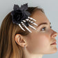 Halloween Skeleton Hand Hair Clip with Black Rose and Spider - Gothic Side Hair Barrette for Costume Parties, Cosplay, Vampire and Horror Dress Up