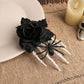 Halloween Skeleton Hand Hair Clip with Black Rose and Spider - Gothic Side Hair Barrette for Costume Parties, Cosplay, Vampire and Horror Dress Up