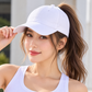 White Magnetic Ponytail Baseball Cap for Women - Open Back High Ponytail Hat with Magnetic Closure and Curved Brim for Outdoor Wear, Travel and Everyday Styling