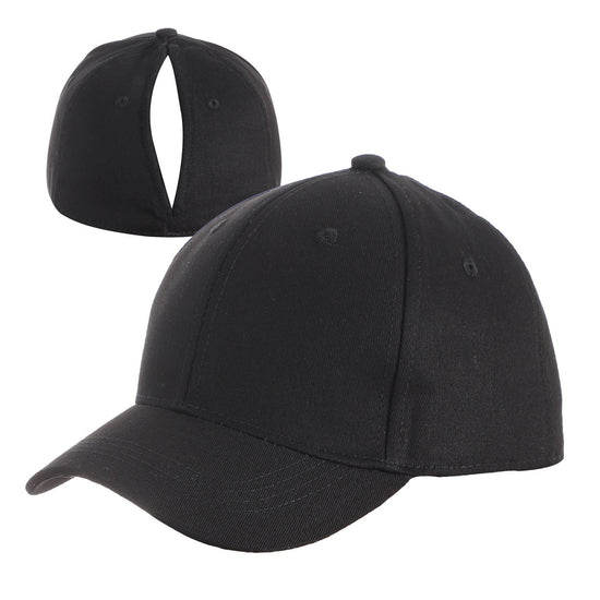 Black Magnetic Ponytail Baseball Cap for Women - Open Back High Ponytail Hat with Magnetic Closure and Curved Brim for Outdoor Wear, Travel and Everyday Styling