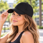Black Magnetic Ponytail Baseball Cap for Women - Open Back High Ponytail Hat with Magnetic Closure and Curved Brim for Outdoor Wear, Travel and Everyday Styling
