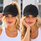 Black Magnetic Ponytail Baseball Cap for Women - Open Back High Ponytail Hat with Magnetic Closure and Curved Brim for Outdoor Wear, Travel and Everyday Styling
