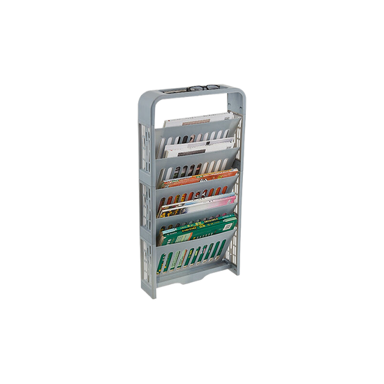 Book storage rack with pen holder grey