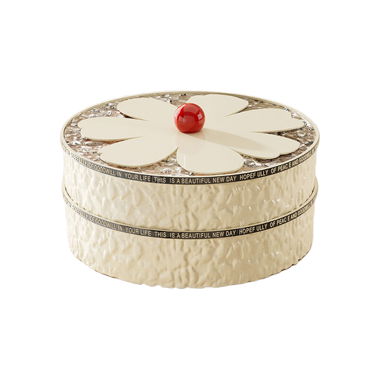 Flower shaped grid with lid dried fruit box, two-layer cream white