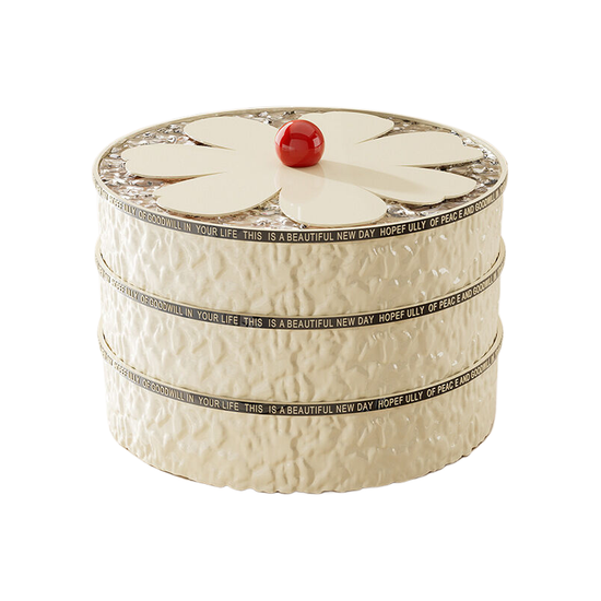 Flower shaped grid with lid dried fruit box, three-layer cream white