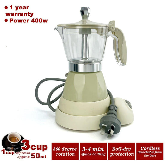 Latest Styles Electric Aluminum Espresso Moka Coffee Maker 3cups Italian Classic - Cream