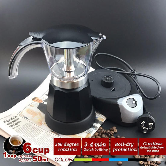 Black Electric Moka Coffee Maker Espresso Machine Italian Classic 6 Cups Auto Power